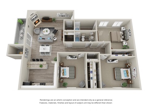 3 Bedroom 2 Bathroom 3D Floor Plan at Saratoga Ridge, Phoenix, Arizona